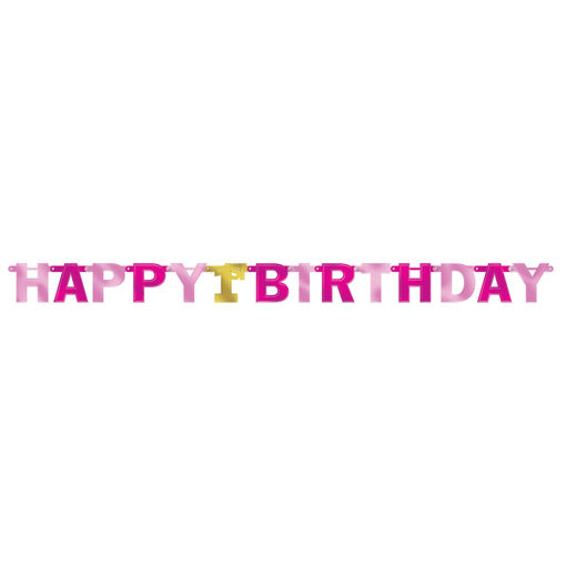 Picture of LETTER BANNER 1ST BIRTHDAY PINK